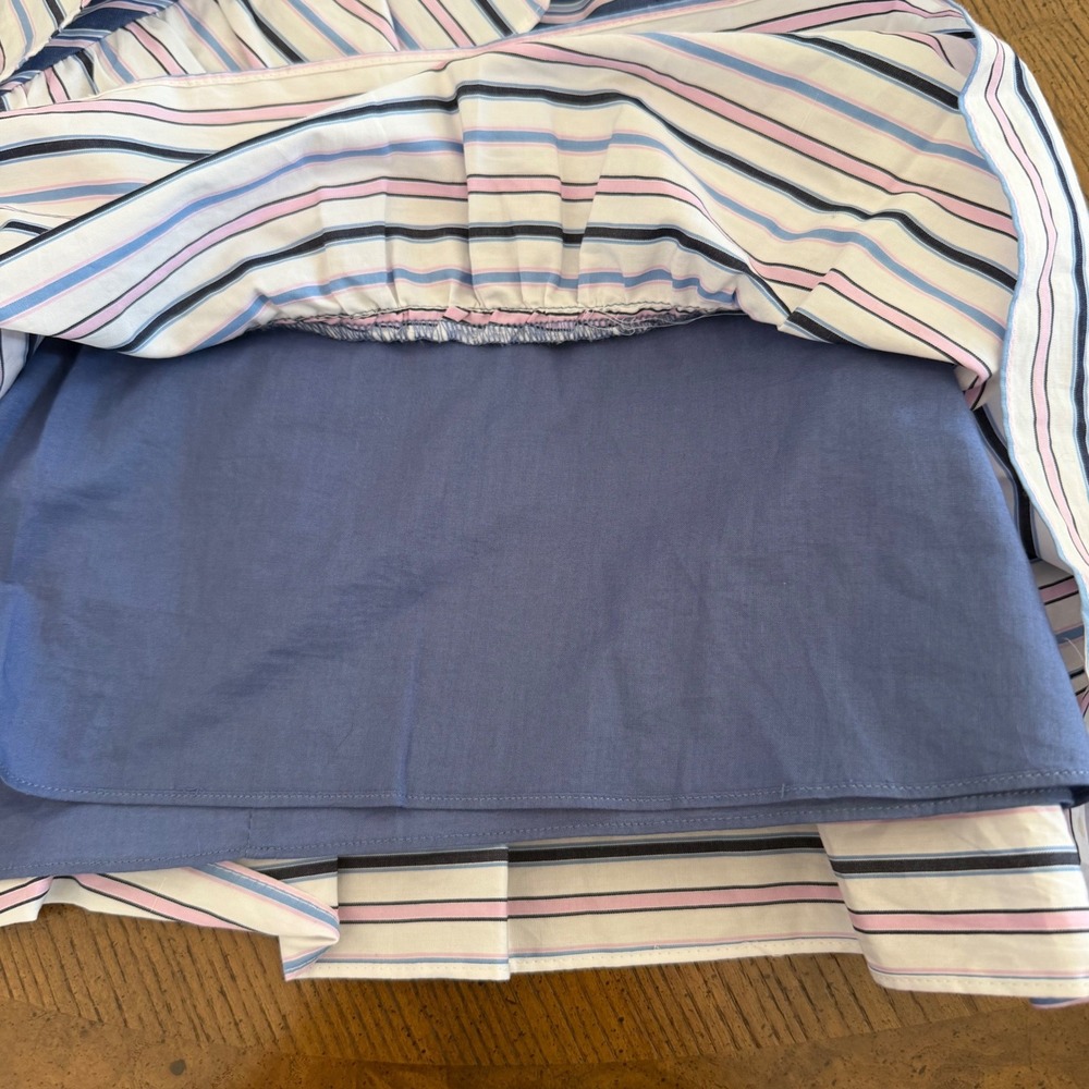 Parker Brooklyn Ruffle Mini Dress Blue Pink Stripe Belt Spaghetti Strap Size 4 - Picture 16 of 16